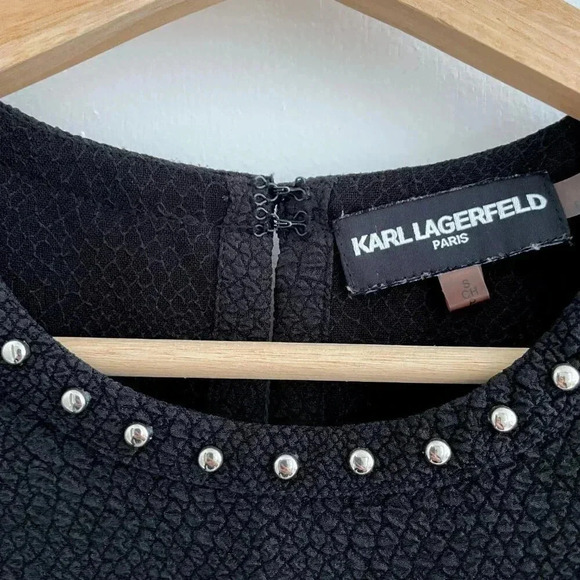 KARL LAGERFELD PARIS Women Black Sleeveless Shirt "NOI" studded collar, Size S - Picture 3 of 6